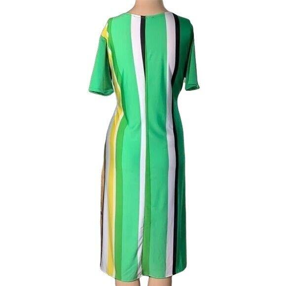 Bella Flore Womens Midi Dress Striped Empire Waist Wrap Front Green Large - Picture 6 of 10